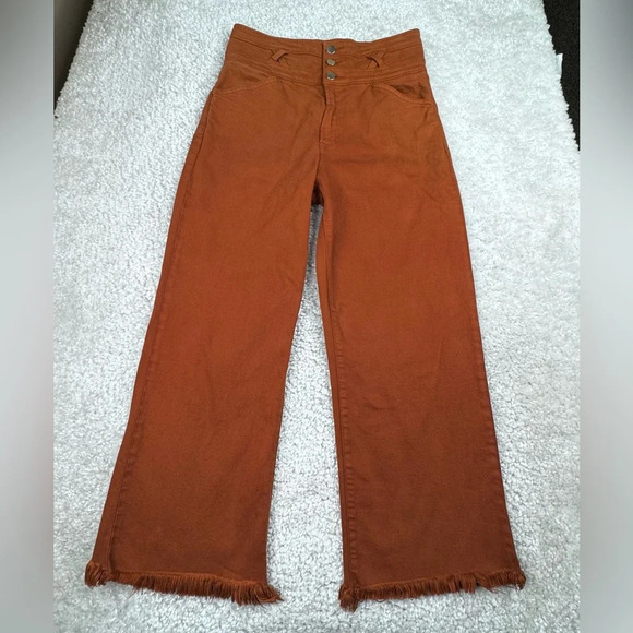 J Brand Sukey Crop Jeans Eclair Burnt Orange. High Rise Waist. Frayed Hem. 30 - Picture 2 of 13